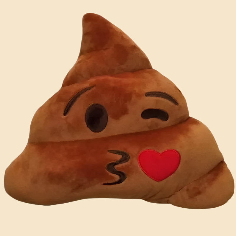 Cute poop emoji pillow with heart eyes, brown plush kissing
