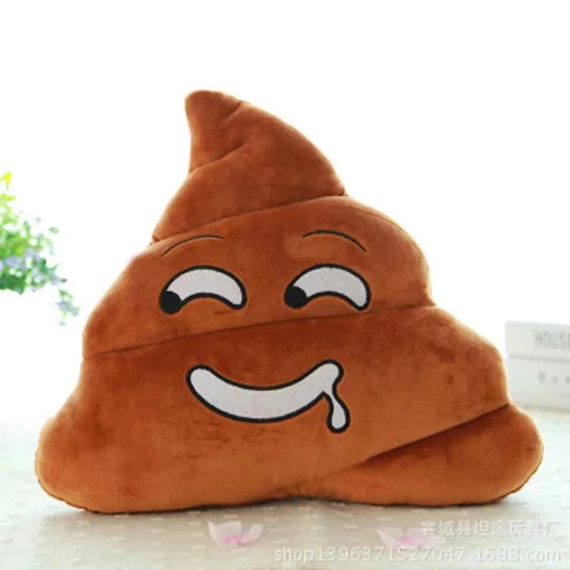funny poop emoticon pillow winking, brown plush with drool