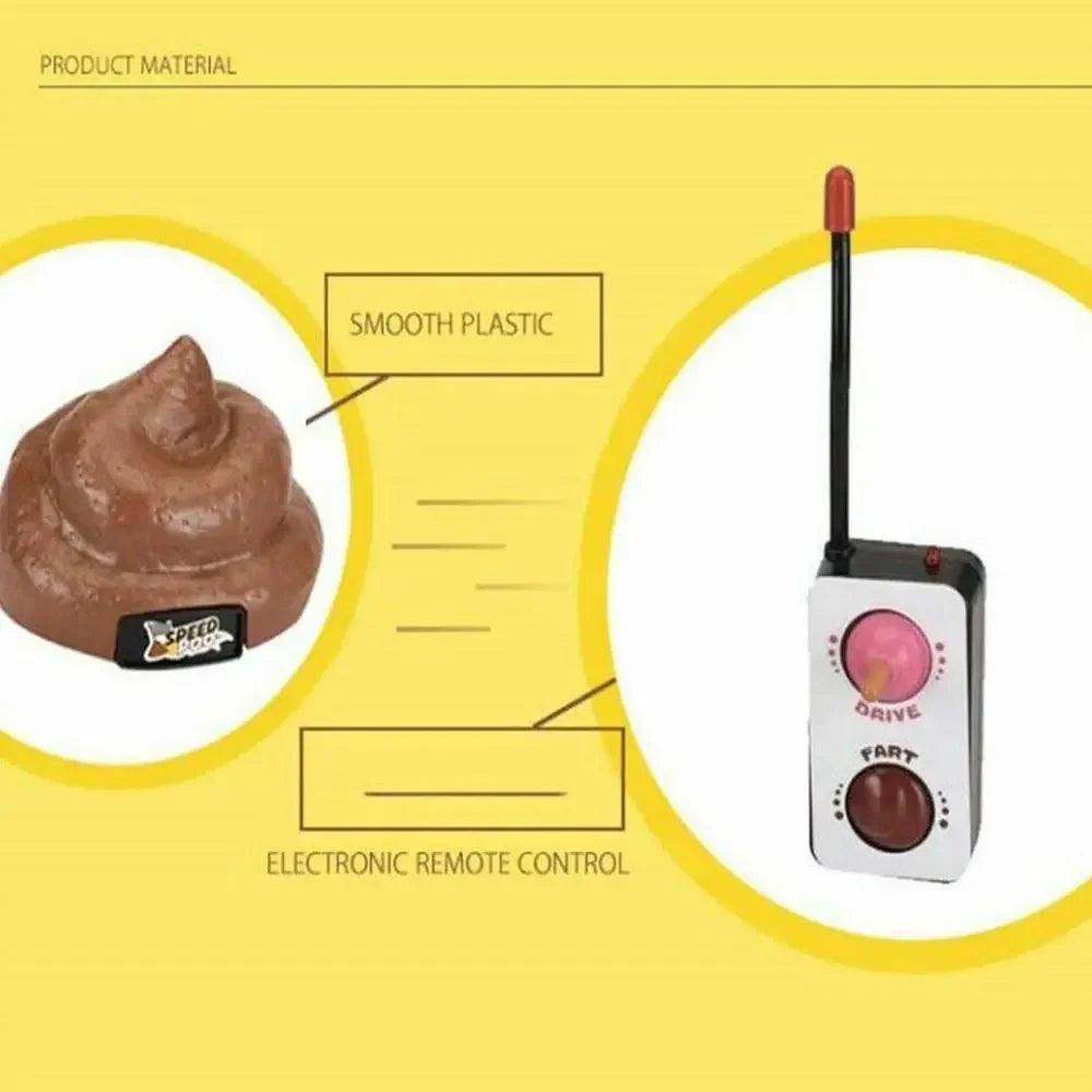 Remote control poop toy and controller with dimensions 10cm x 8cm x 10cm, made of smooth plastic, electronic remote control.